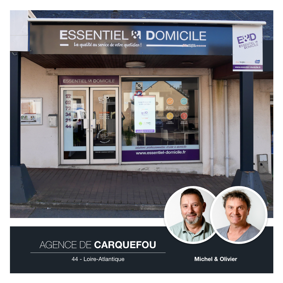 Agence Essentiel & Domicile de Carquefou, Loire-Atlantique, avec les franchisés Michel et Olivier